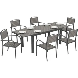 7-teiliges Garten-set: Ausziehbarer Tisch Mit 6 Designerstühlen In Aluminium- Und Holzoptik