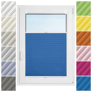 Estika Plissee ohne Bohren zum Kleben – 80 x 200 cm – Blau – Selbstklebende Montage, moderner Sichtschutz für Fenster, Jalousie für Fenster ohne Bohren