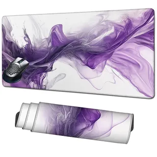 Gaming Mauspad XXL,900x400x3mm Mauspad Lila Mousepad Weiß Schreibtischunterlage mit rutschfeste Gummibasis,Vernähte Kanten Mouse Pad Verbessert Geschwindigkeit und Präzision,PC Zubehör Gaming X1-1316