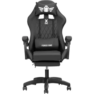 FORCE ONE Gamingstuhl aus Kunstleder mit Verstellung | Massagefunktion | Fußstütze | X ONE: Schwarz - Schwarz