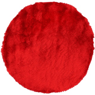 carpetfine Hochflorteppich Breeze Rund Rot Ø 200 cm | Moderner Teppich für Wohn- und Schlafzimmer