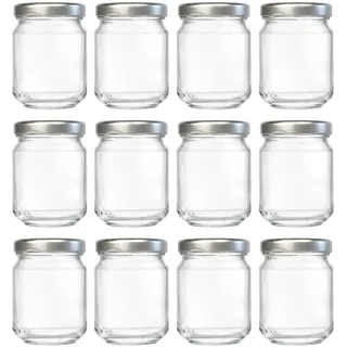 hocz 12x Mini Marmeladengläser 100 ml | mit Deckel Silber TO 48 | kleine Einmachgläser mit Schraubdeckel zum befüllen | Schraubgläser, Sturzgläser Set | leere Gläser für Marmelade | 12 Stück