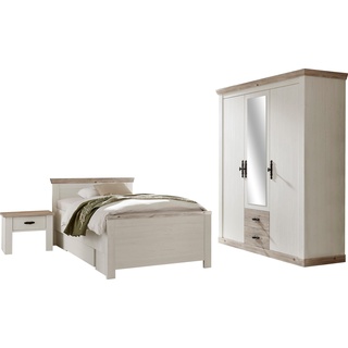 Schlafzimmer-Set HOME AFFAIRE "Florenz" Schlafzimmermöbel-Sets Gr. B/T: 100 cm x 200 cm, 3-türiger Kleiderschrank, weiß (pinie weiß) Komplett Schlafzimmer