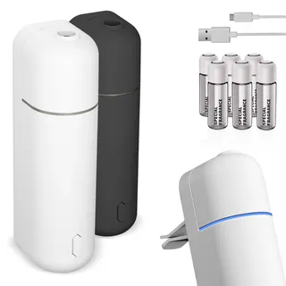 ONBEST Lufterfrischer - für ätherische Öle - Kabellos mit Akku - automatischer Start/Stop - Ultraschall Diffuser - inkl. 6 natürlicher Düfte - perfekt fürs Auto oder Innenraum (Weiß)