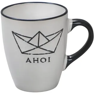 Maritimes Steingut-Geschirr in weiß – Henkel-Tasse, Papierboot, 350 ml | Mix & Match Serie aus Keramik - nautische Motive zum Kombinieren - Küchenzubehör, Geschenkartikel – Seaside No.64