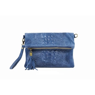 ITALYSHOP24 Schultertasche Made in Italy Damen Leder Tasche CrossOver, mit Kroko Prägung, als Clutch,Umhängetasche tragbar blau