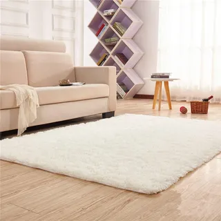 XUEDNGM Flauschiger Teppich Teppich Shaggy 130 x 270 cm Anti-Rutsch, Flauschig, Weich, Waschbar, Langflor Solid Color Teppich Flauschiger Kunstfell-Teppich für Wohnzimmer, Schlafzimmer, Weiß