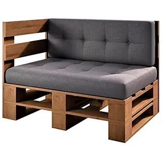 sunnypillow Palettenmöbel Europaletten Indoor und Outdoor Lounge Gartenmöbel Holz Gartenmöbel Set Lounge Möbel Terrasse Balkon Loft Stil Paletten | Eiche Eckbank 120 x 80 cm Höhe : 30 cm