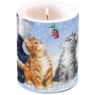 Ambiente Luxury Paper Products Dekorative Weihnachtskerze '2 Small Presents' Kätzchen Katzen 10x12cm Stumpenkerze Kerze Weihnachten Advent Weihnachtsdeko Adventskranz