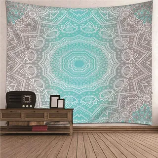 CEVAN Wandbehang Kunst Wandschmuck Groß Mandala-Muster Wandteppich Für Draußen Wanddecke Dekoration Kunst Dekorationen Decke Wandbehang Stoff Grau Grün 300x250cm