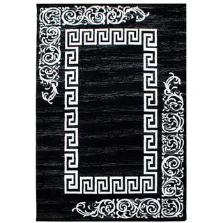 Carpetsale24 Kurzflor Teppich 140x200 cm, Modern Mäander Design in Schwarz Weiß, ideal für Wohnzimmer, Essbereich oder Jugendzimmer