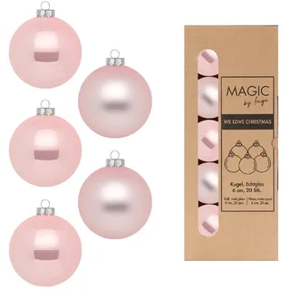 Holly & Jolly 20 Weihnachtskugeln 6cm Glas Christbaumkugeln Weihnachtsbaumkugeln Set rosa Mix