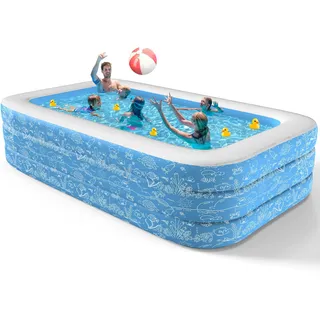 CACSPS Aufblasbare Schwimmbecken, 300 x 165 x 56 cm, Großes aufblasbares Pool für Kinder und Erwachsene, Langlebiges Familien-Freizeitpool, Kinderbecken für Garten, Hinterhof oder Innenbereich