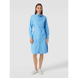 Blusenkleid mit Logo-Stitching und Bindegürtel Modell 'CORY', Bleu, 38