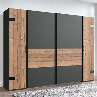 Lomadox Kleiderschrank Schwebetüren Drehtüren 2 Kleiderstangen Einlegeböden Industrial Look Graphit Fichte 272x208x65 cm