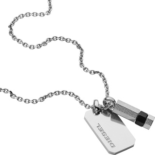 Diesel Halskette Für Männer Doppelanhänger, 50Cm+5Cm Silber Edelstahl Halskette, DX1156040
