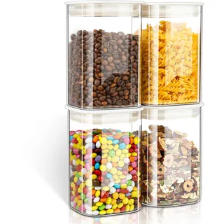 Cozary 1100ml Vorratsdosen mit ABS-Deckel aus Glas, 4er Set Glasbehälter mit Deckel Eckig, Stapelbar Spülmaschinenfest für Lebensmittelaufbewahrung Küche, Kaffee, Nudeln