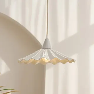 Jadssox Weiße Pendelleuchte Plissee-Keramik-Hängelampenschirm Kücheninsel-Leuchte, Moderne nordische Hängelampe für Esszimmer-Café-Bar, Schlafzimmer-Nachttisch-Droplight