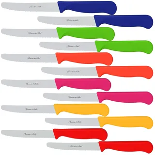 Rosenstein & Söhne Brotzeitmesser: 12er-Set bunte Frühstücksmesser mit Wellenschliff, 11,4cm Klingenlänge (Wellenschliff Messer, Frühstücks-Messer, Grill)