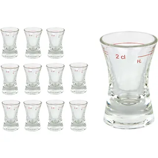 Van Well Schnapsgläser Set 12-teilig, 2 cl geeicht mit Eichstrich, konkave Shotgläser aus Glas, Stamperl für Wodka, Tequila, Ouzo, Likör, spülmaschinengeeignet