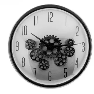 Sunay Wanduhr mit Zahnrädern - ø35 x 9 cm, Analog im Industrial-Look (analog, 35 x 9 cm, mit Zahnrädern) schwarz