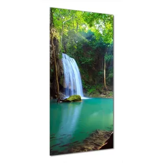 Wallario Duschrückwand Wasserfall im Wald am See Idylle in Thailand, (1-tlg) grün 70 cm x 200 cm