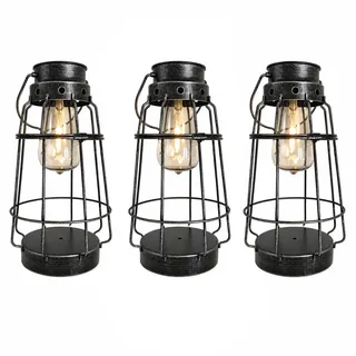Laterne Silber Solarlampen für Außen Outdoor Laterne Wetterfest, Akku, Maritim Metall altsilber, 1x LED 0,06W 3000K, DxH 16x27 cm, 3er Set
