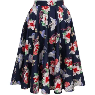 Hell Bunny Rock Misa 50's Swing Skirt Vintage Blumenmuster Retro Tellerrock, Größe:L - L