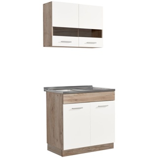 Homestyle4u 2323, Küche Modern Weiß Küchenzeile ohne Geräte Einbauküche Singleküche 80 cm Eiche Grau