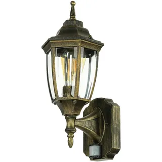 Licht-Erlebnisse Außenlampe mit Bewegungsmelder LYON in Gold Antik H:42cm Rustikale Wandleuchte Landhausstil Haus Hof, 8458