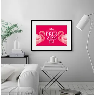 Bild QUEENCE "PRINZESSIN" Bilder Gr. B/H: 50 cm x 40 cm, Wandbild Flamingos Querformat, 1 St., pink (pink, rosa) Kunstdrucke
