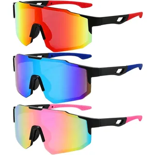3 Stück Schnelle Brille Herren Damen Fahrradbrille UV 400 Sportbrille Rennrad Brille Laufbrille Sport Sonnenbrille Rave Schnelle MTB Fahrrad Brille Radbrille Sportsonnenbrillen für Herren Radfahren