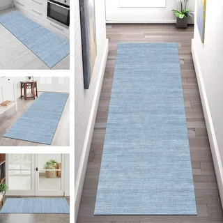 Teppich Läufer Flur Küche rutschfest waschbar Teppichläufer Lang 40X200CM Blau Küchenläufer Flurteppich Meterware Korridor Tepiche Esszimmer Schlafzimmer Wohnzimmer Schmutzfangmatte Breit 40-120cm
