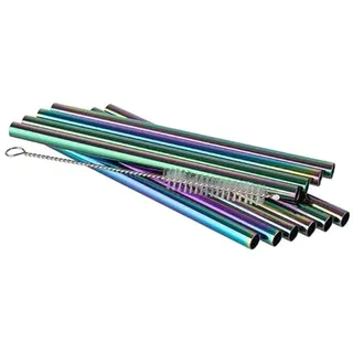 Buddy ́s Bar - Wiederverwendbare Trinkhalme, 10 Strohhalme im Set + 1 Reinigungsbürste, spülmaschinenfest, umweltfreundlich, nachhaltig & plastikfrei, 15 cm Länge, Regenbogen-Look