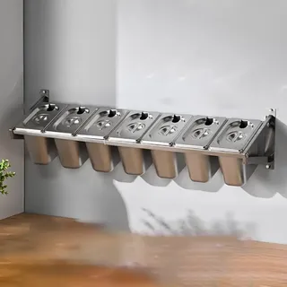 LIUWOPA Gewerbliches, an der Wand montiertes Gewürzregal aus Edelstahl mit Deckel und Löffel, Gewürzdosierbehälter-Set, Ausgabestation für Salatbuffets, Fachschale für Pizzabelag, 3 Gitter