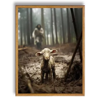 Tisch-Bilderrahmen, Kunst, christliche Wandkunst, Jesus und Lamm, Bild christlicher Gott, Leinwanddruck, Poster für Wohnzimmer, christliche Dekoration, 20,3 x 25,4 cm, A-315