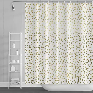 SDOTPMT 152x183cm Golden Kreis Stelle Duschvorhang Abstrakt Gelb Punkte Asymmetrisch Geometrisch Badevorhang Weiß Badewannenvorhang für Kinder Badezimmer Polyester Wasserdicht mit Haken