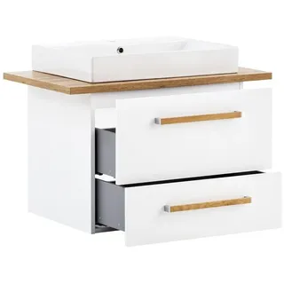 Lomadox Waschtisch DABO-04, weiß mit Landhaus-Eiche 82,2/61,5/50 cm weiß