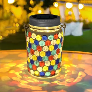 TOTHDATE 1PCS Solar Mosaik Leuchte für Außen, On/Off Glas Mosaik Hängend Licht Solarlaterne Tischleuchte IP65 Wasserdicht für Rasen Pfad Hof Deck Boden Teich, Punktmuster Mosaik