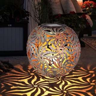 etc-shop LED Solarleuchte, LED Design Solar Kugel Steck Leuchten rost silber Garten Außen schwarz 18.5 cm x 18.5 cm x 54 cm