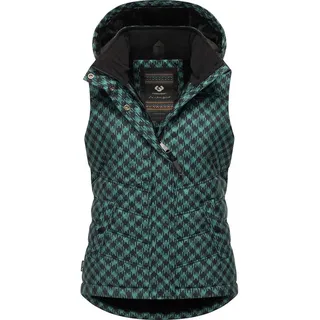 Ragwear Steppweste Hesty Print Weste mit abnehmbarer Kapuze und Hahnentritt Muster grün XXL (44)