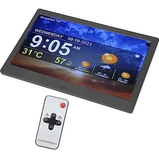 10 Zoll Tag Datum Uhrzeit Uhr für Senioren, WiFi Desktop Wettervorhersage Digitaler Wecker, Digitaler Kalender Uhr mit Auto dimmbar, Fernbedienung, Unterstützung Fotos Videos Musik (EU-Stecker)