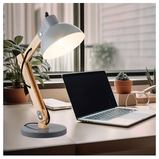Globo LED Schreibtischlampe, Leuchtmittel nicht inklusive, Tischleuchte Tischlampe Leselampe Holz Landhaus H 42,5cm grau