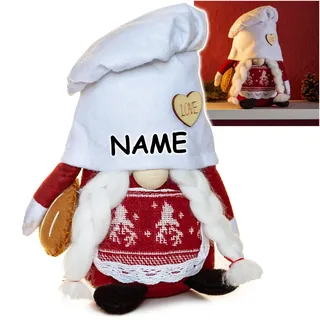 alles-meine.de GmbH lustiger Wichtel/Zwerg 21 cm groß Bäcker/Koch mit Brot - inkl. Name - für Sommer & Winter - Weihnachten - Plüschtier/Kantenhocker/Türstopper - Ko..