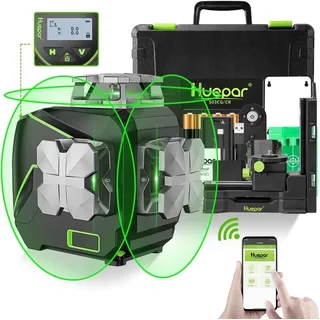 Huepar S03CG 3D Kreuzlinienlaser 3x360 Grad Grün, LCD-Display, Bluetooth, Koffer