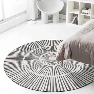 ARUGYTEI Teppich Rund,Grey-White, ø 70 cm,grau weiß geometrisch modernes Design,Kurzflor Designer Teppich fürs Wohnzimmer, Schlafzimmer, Esszimmer, Waschbarer rutschfeste,