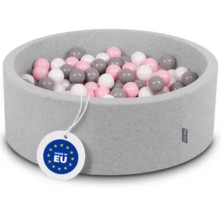 KiddyMoon Bällebad 90X30cm/200 Bälle ∅ 7Cm Bällepool Mit Bunten Bällen Für Babys Kinder Rund, Hellgrau:Weiß/Grau/Rosa