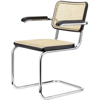 Thonet Stuhl Freischwinger S64V inkl. Filzgleiter Set Nussbaum / Gestell weiß lackiert