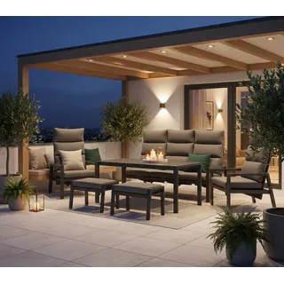 MANDALIKA Garden Gartenlounge-Set Business Class für den Garten XL Dining Lounge Set Sundown Aluminium grau