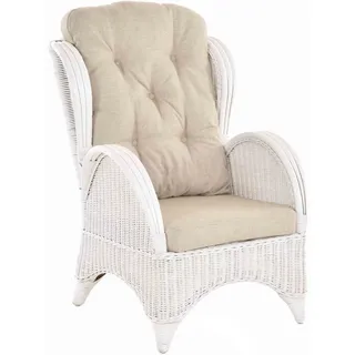 Krines Home Relaxsessel Ohrensessel Hochlehnsessel Rattan/Fernsehsessel Wohnzimmer/Rattanmöbel, Bequem, Breite Armlehnen weiß